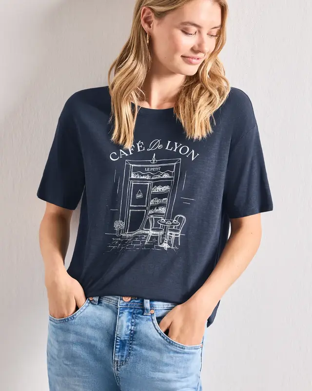 Street One Shirt with Frontprint - Darkest Blue