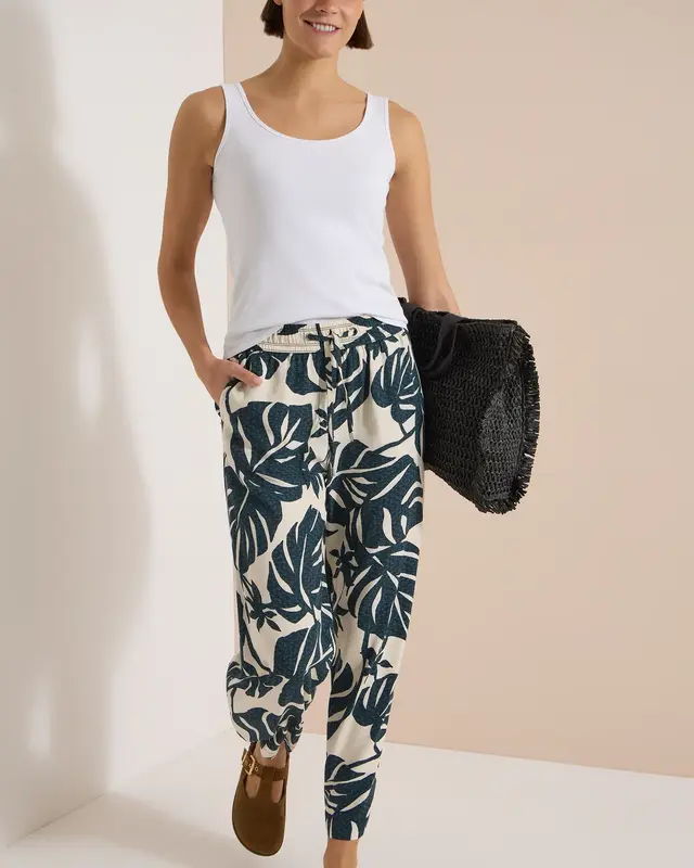 Cecil High Waist Pants with Print Neele - Palm Breeze Green