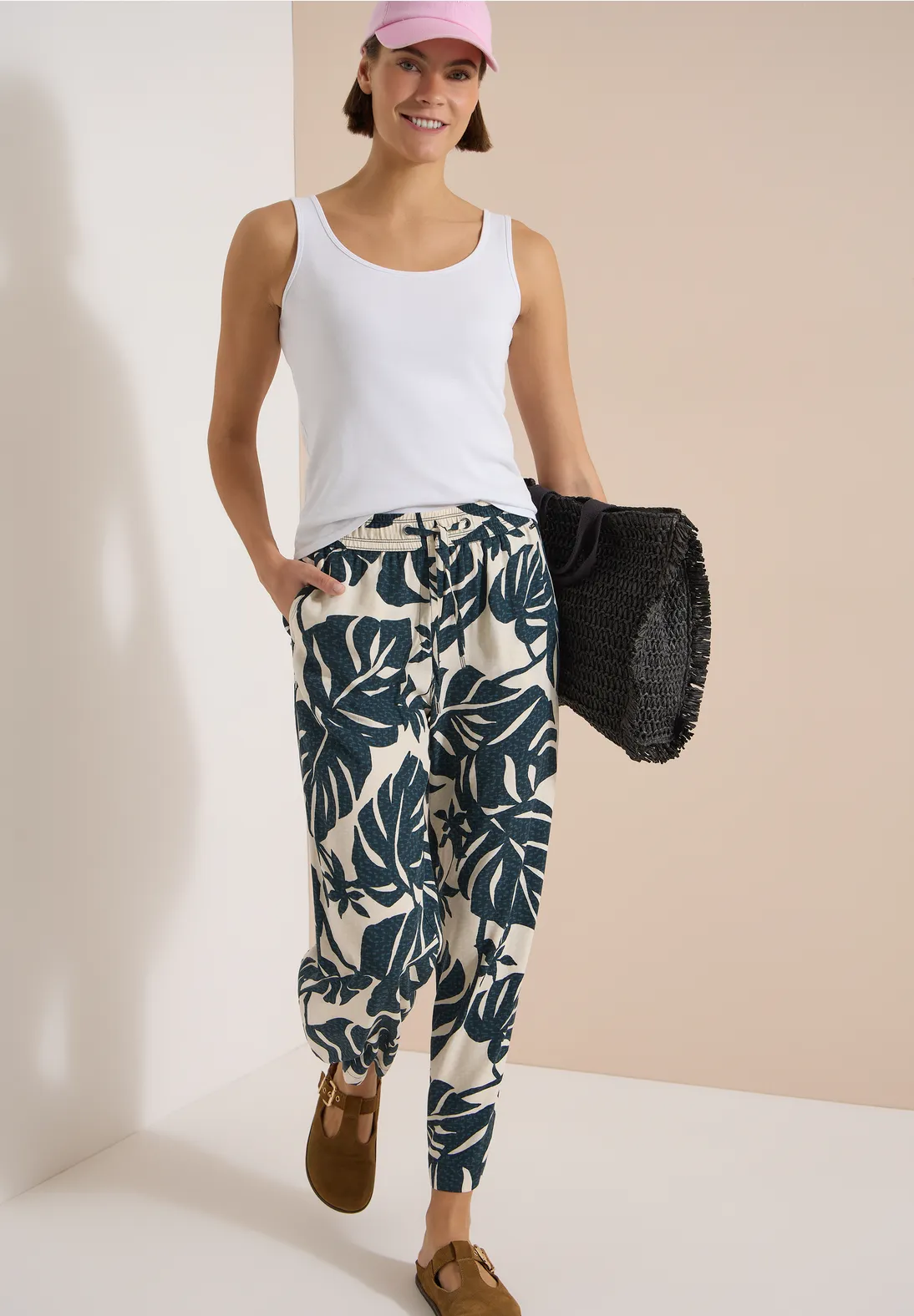 Cecil High Waist Broek met Print Neele - Palm Breeze Green