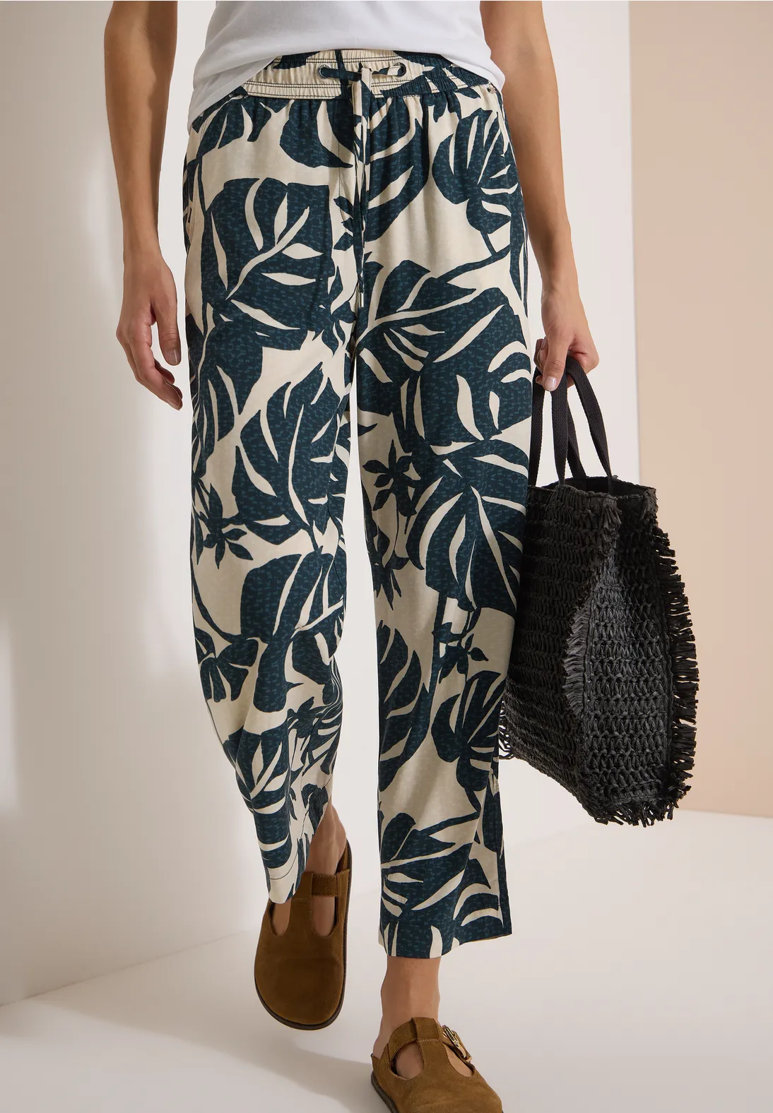 Cecil High Waist Broek met Print Neele - Palm Breeze Green