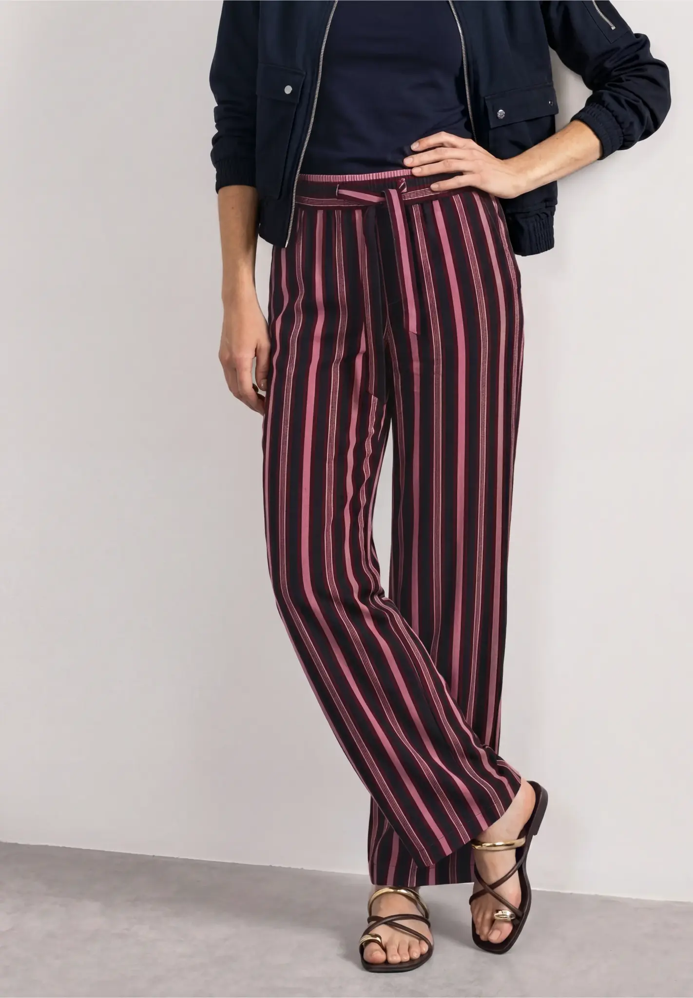 Street One Wide Leg Pants with Stripes Emee - Dark Clouded Blush