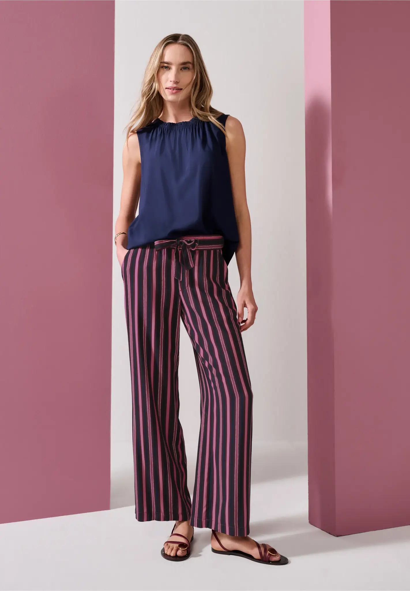 Street One Wide Leg Hose mit Streifen Emee - Dark Clouded Blush