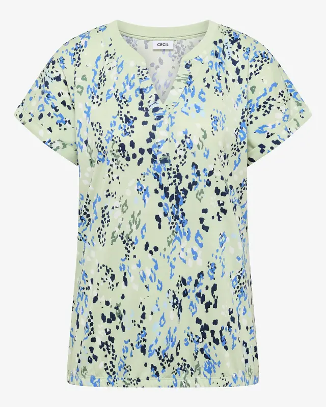 Cecil Shirt met Split en Print - Raw Matcha Lime