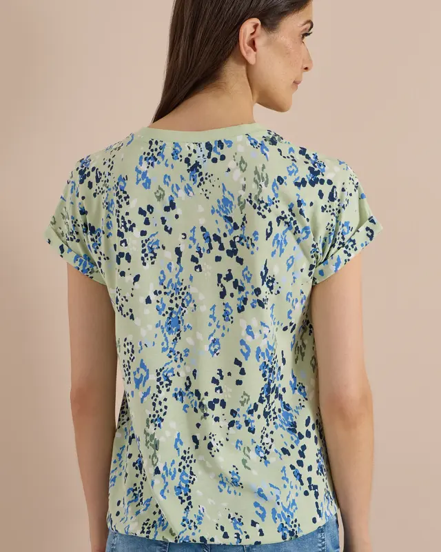 Cecil Shirt met Split en Print - Raw Matcha Lime