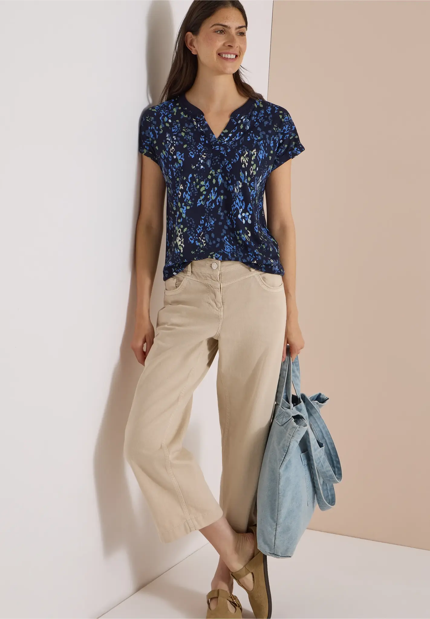 Cecil Shirt met Split en Print - Urban Dark Blue