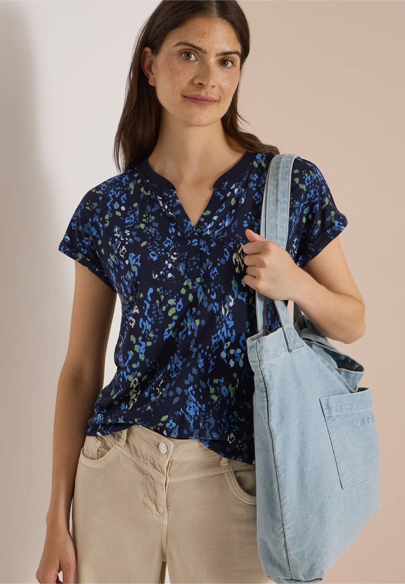 Cecil Shirt met Split en Print - Urban Dark Blue