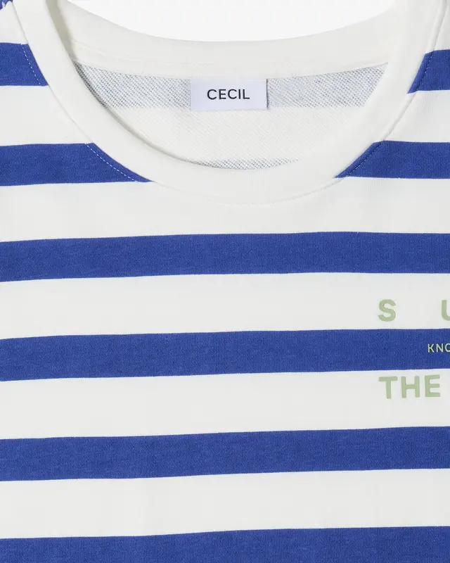 Cecil Shirt mit Wording und Streifen - Deep River Blue