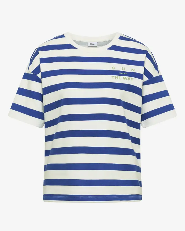 Cecil Shirt met Tekst en Strepen - Deep River Blue
