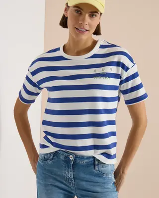 Cecil Shirt with Text and Stripes - Deep River Blue