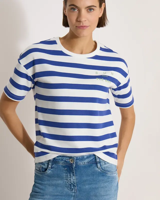 Cecil Shirt met Tekst en Strepen - Deep River Blue