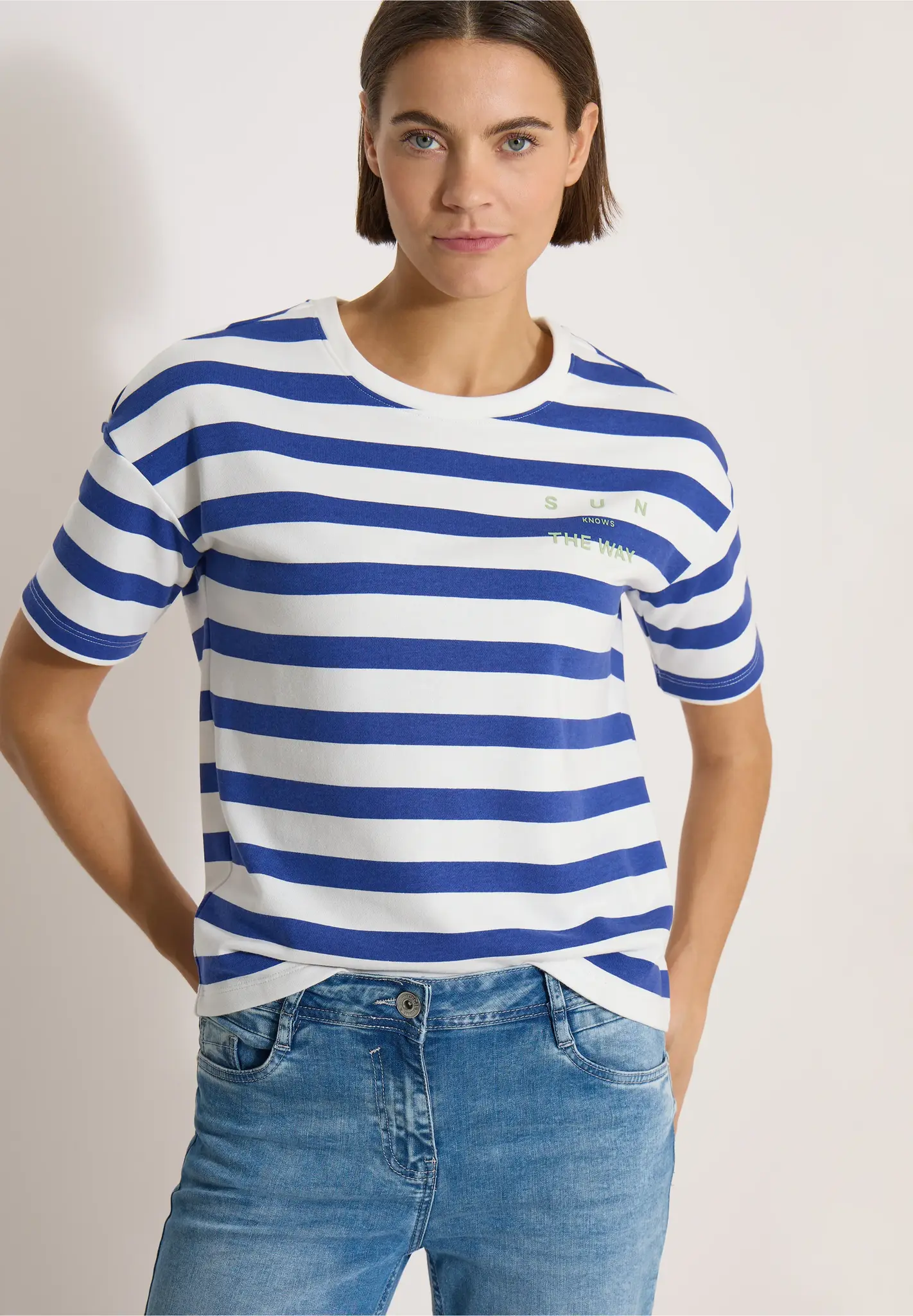 Cecil Shirt with Text and Stripes - Deep River Blue