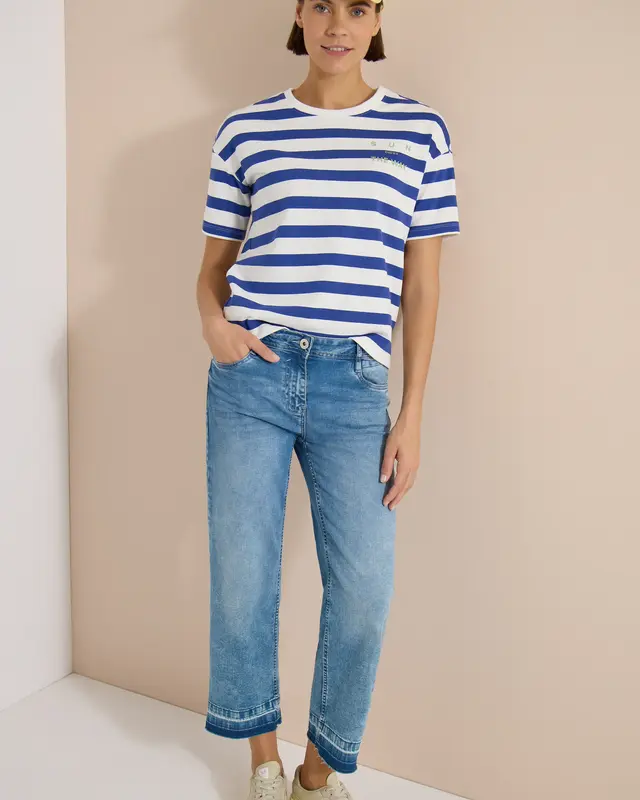 Cecil Shirt mit Wording und Streifen - Deep River Blue