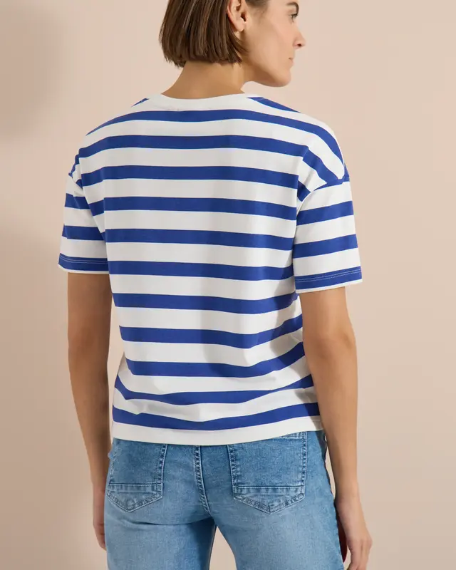 Cecil Shirt mit Wording und Streifen - Deep River Blue
