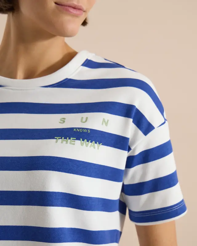 Cecil Shirt met Tekst en Strepen - Deep River Blue
