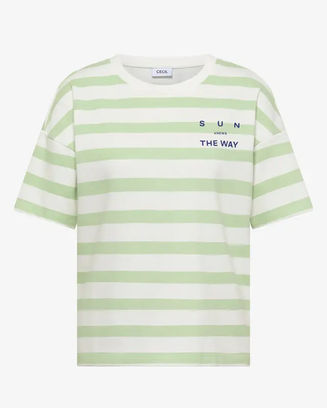 Cecil Shirt met Tekst en Strepen - Raw Matcha Lime