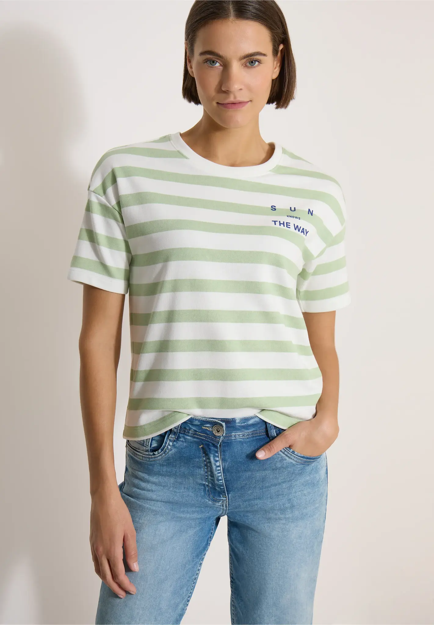 Cecil Shirt met Tekst en Strepen - Raw Matcha Lime