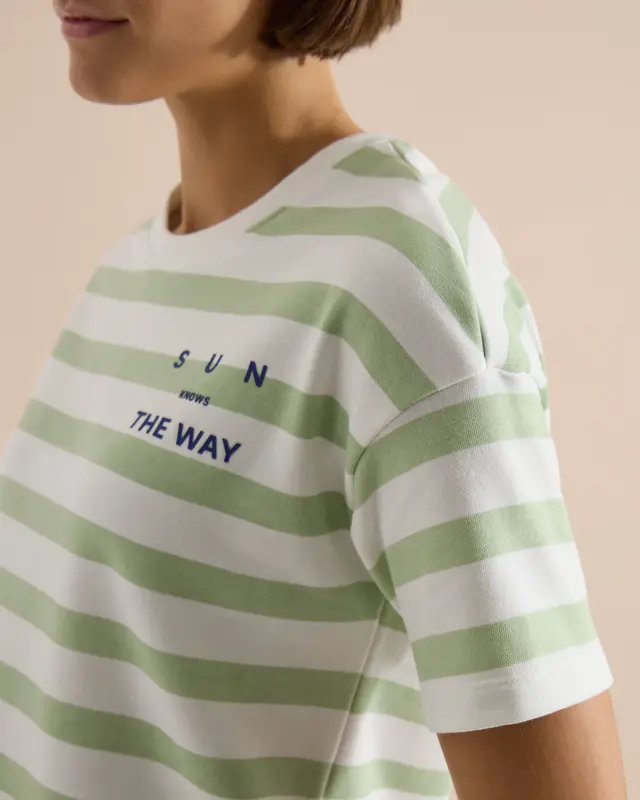 Cecil Shirt mit Wording und Streifen - Raw Matcha Lime