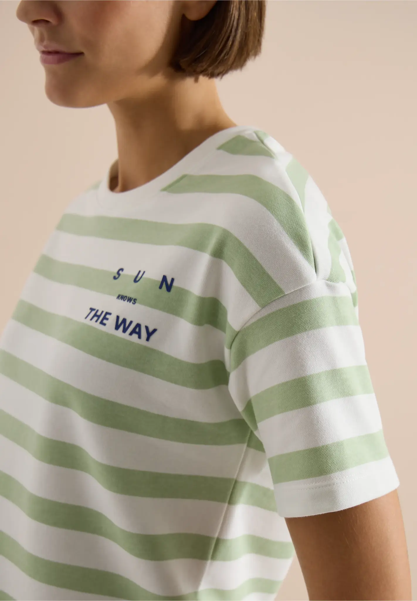 Cecil Shirt met Tekst en Strepen - Raw Matcha Lime