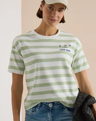 Cecil Shirt mit Wording und Streifen - Raw Matcha Lime
