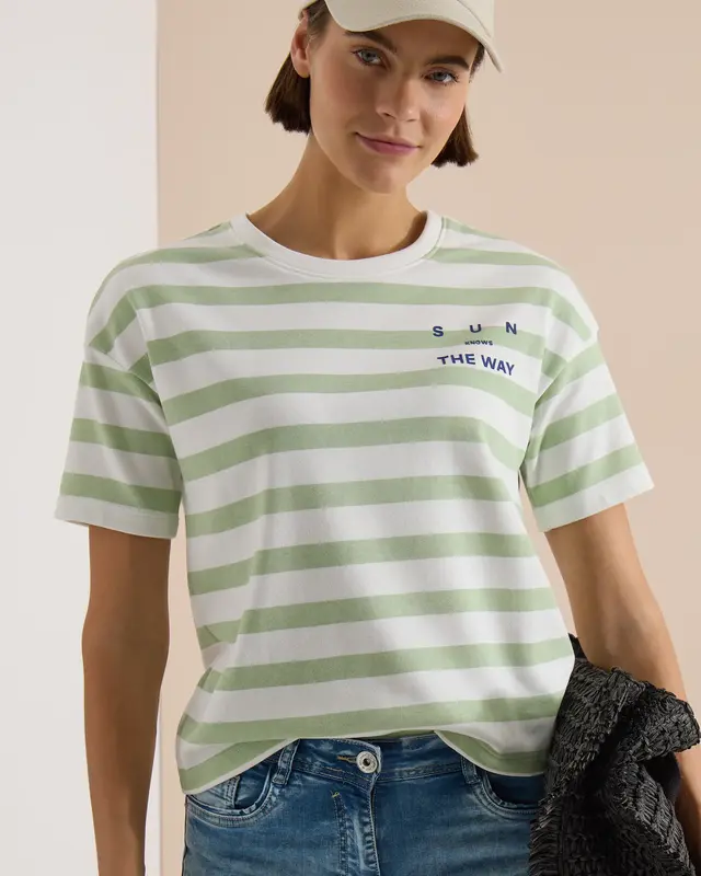 Cecil Shirt mit Wording und Streifen - Raw Matcha Lime