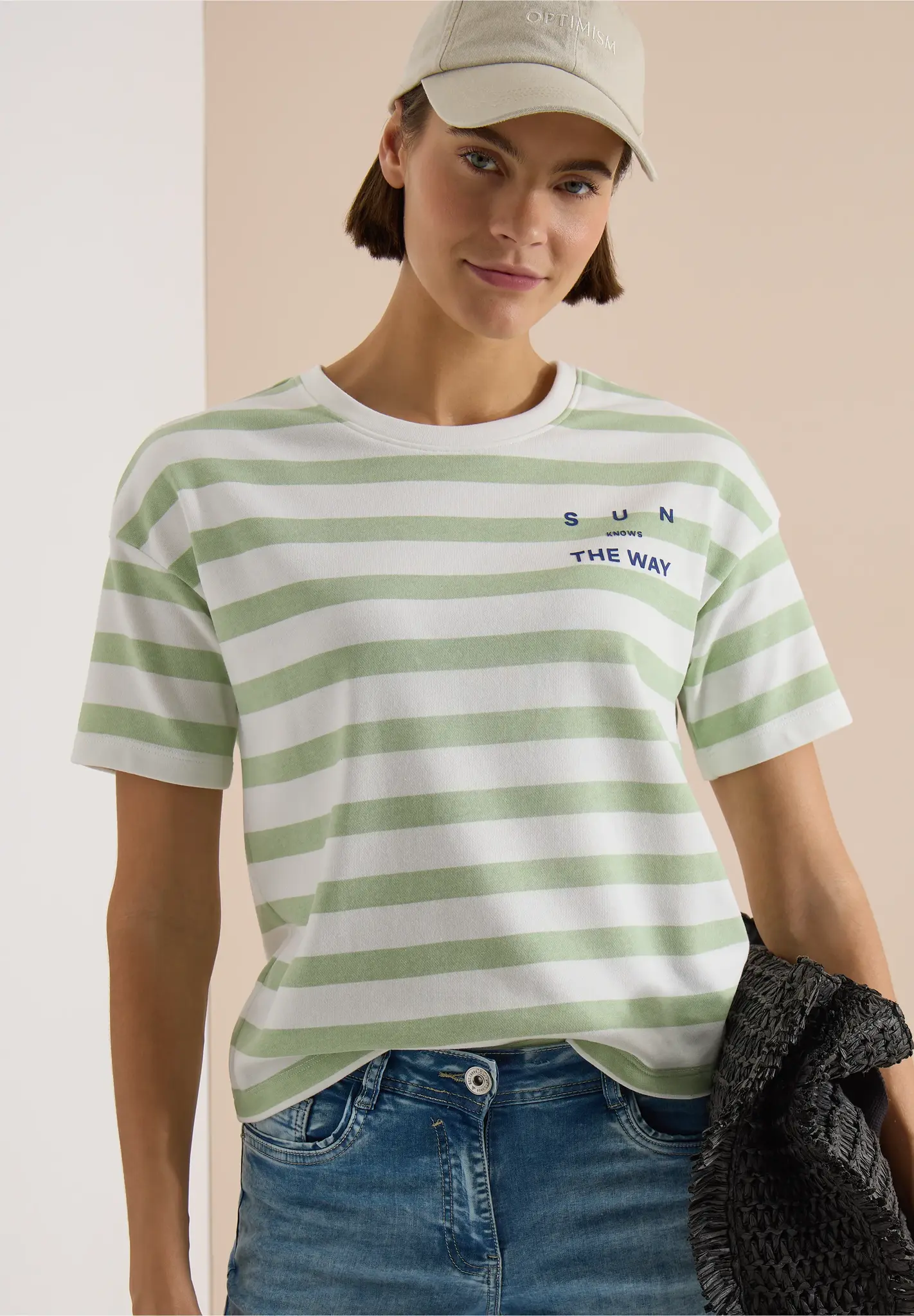 Cecil Shirt met Tekst en Strepen - Raw Matcha Lime