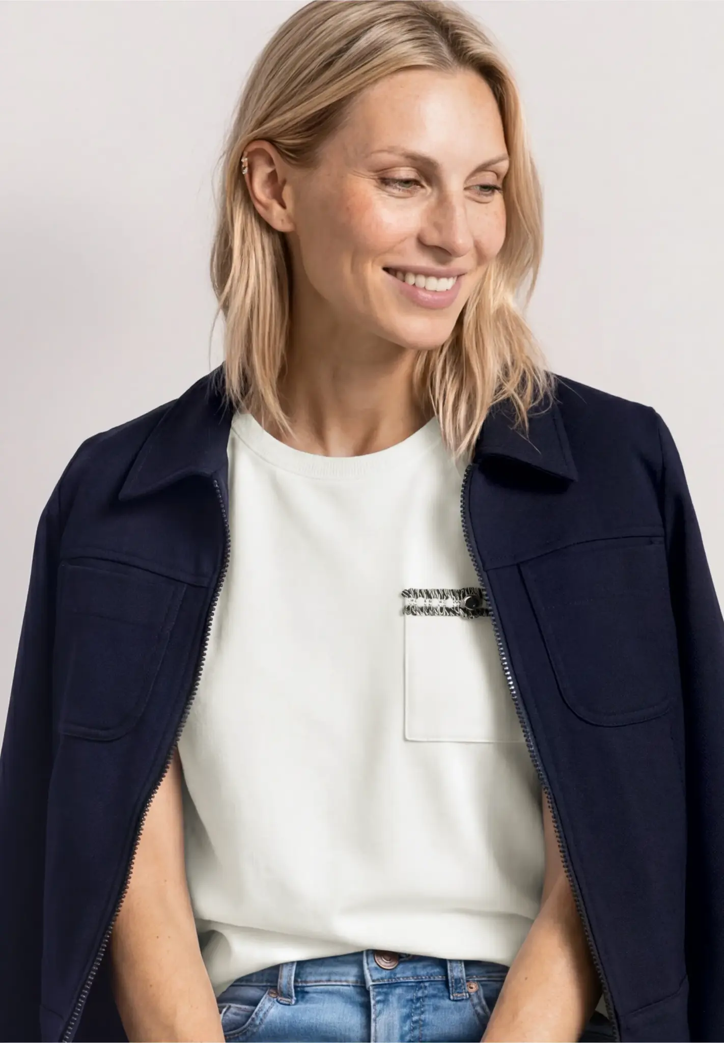 Street One Shirt met Decoratieve Borstzak - Off White