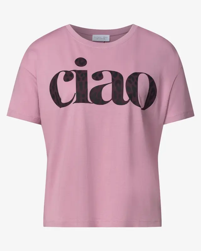 Street One Studio Shirt Round Neck with Text - Pearly Rose