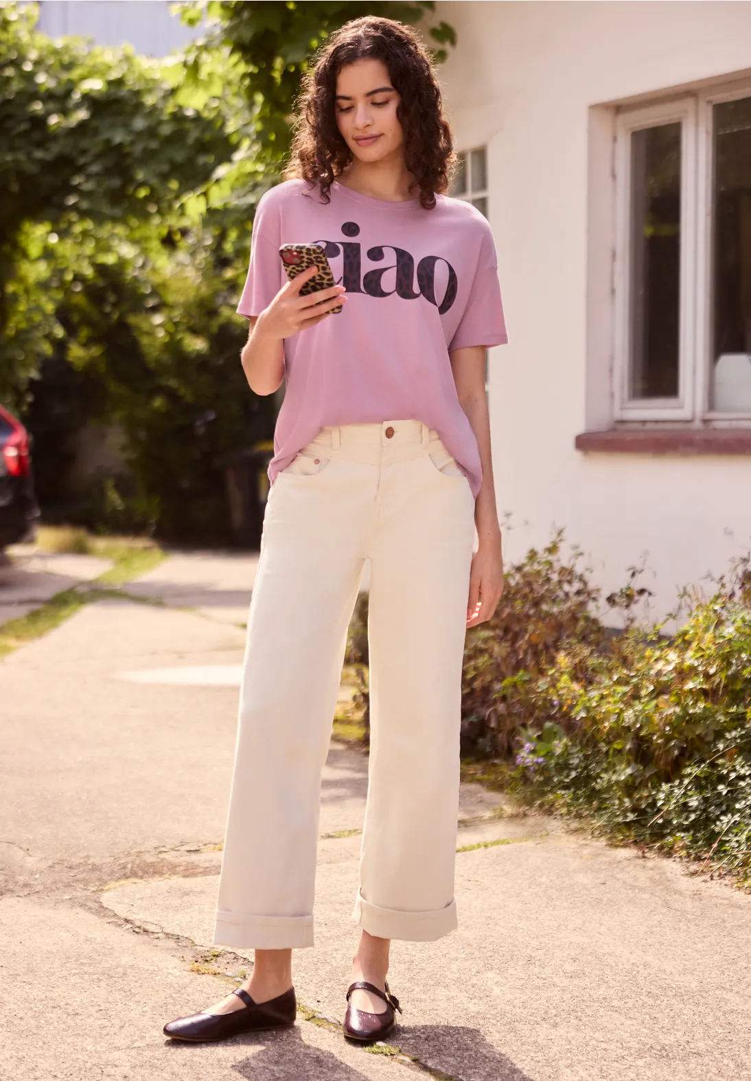Street One Studio Shirt Round Neck with Text - Pearly Rose