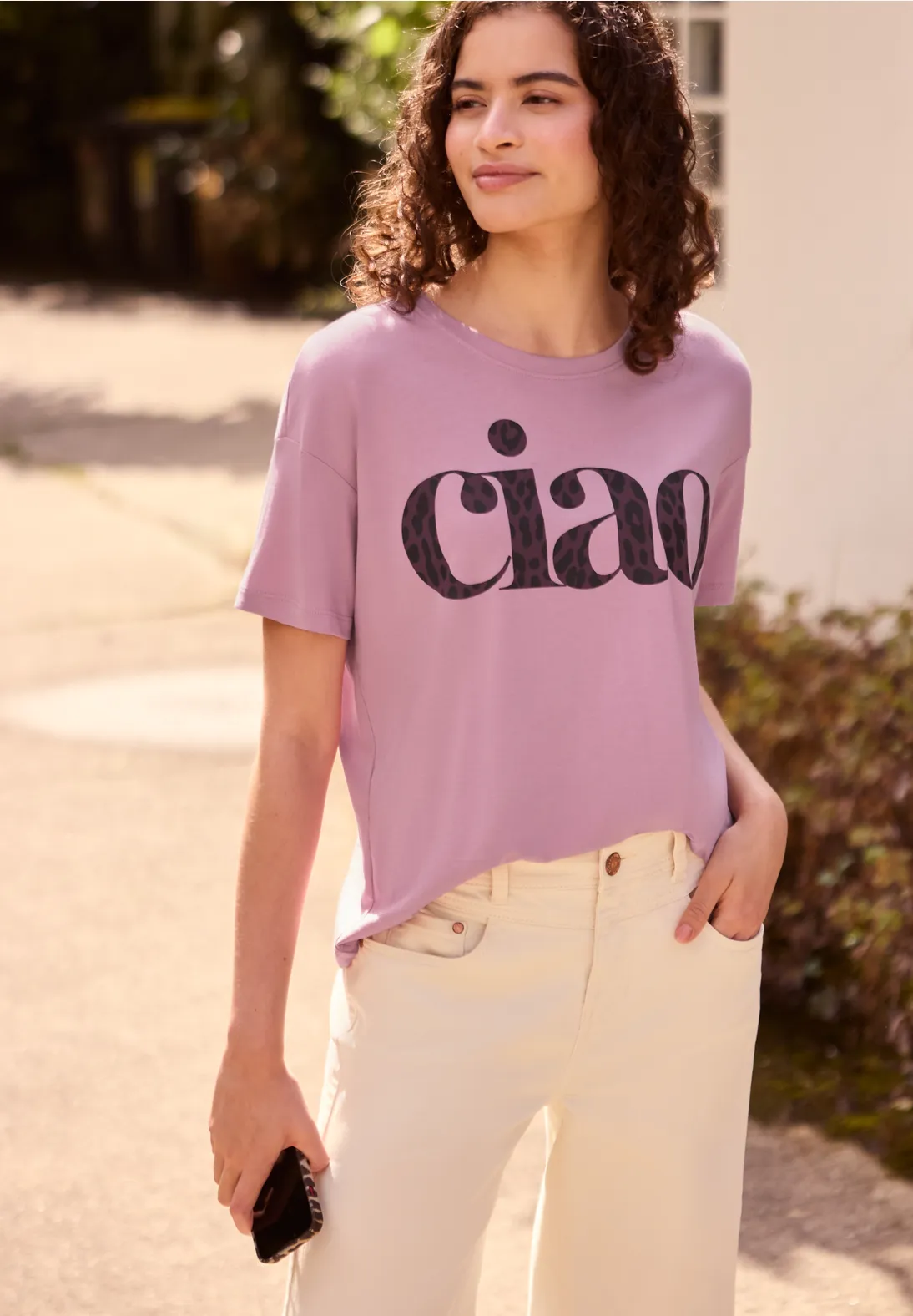 Street One Studio Shirt Round Neck mit Wording - Pearly Rose