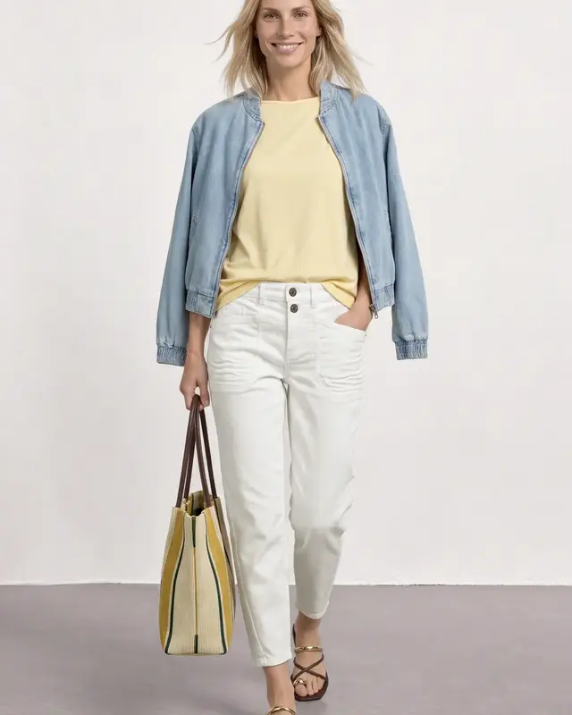 Street One High Waist Barrel Jeans - Off White Washed