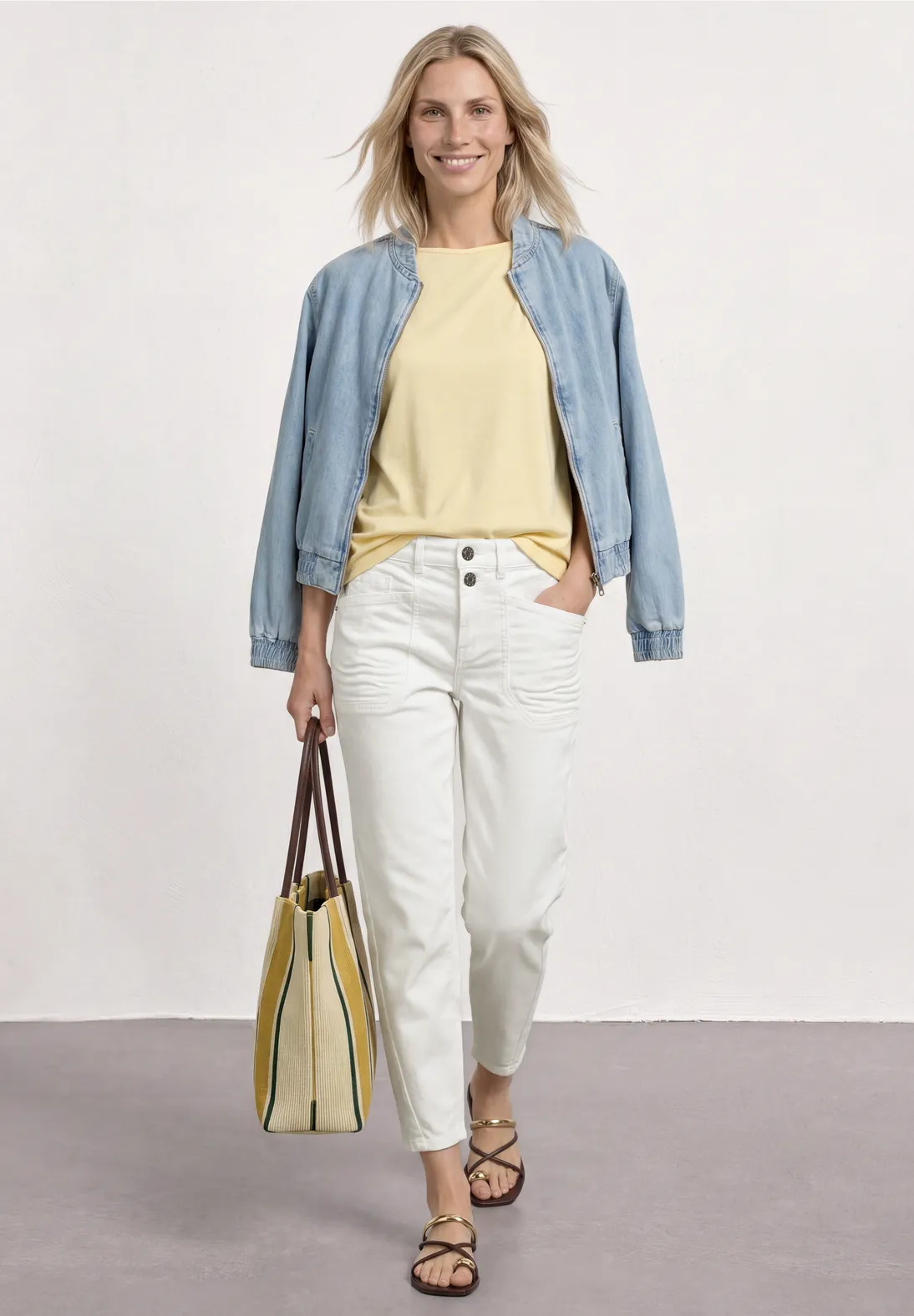 Street One High Waist Barrel Jeans - Off White Washed