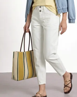 Street One High Waist Barrel Jeans - Off White Washed