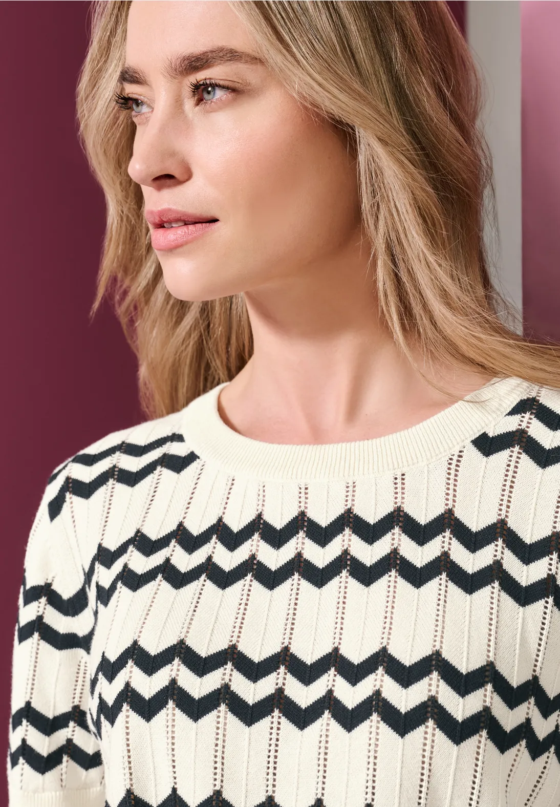 Street One Trui Zigzag Patroon - Off White