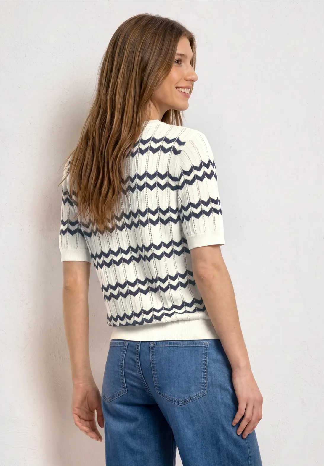 Street One Trui Zigzag Patroon - Off White