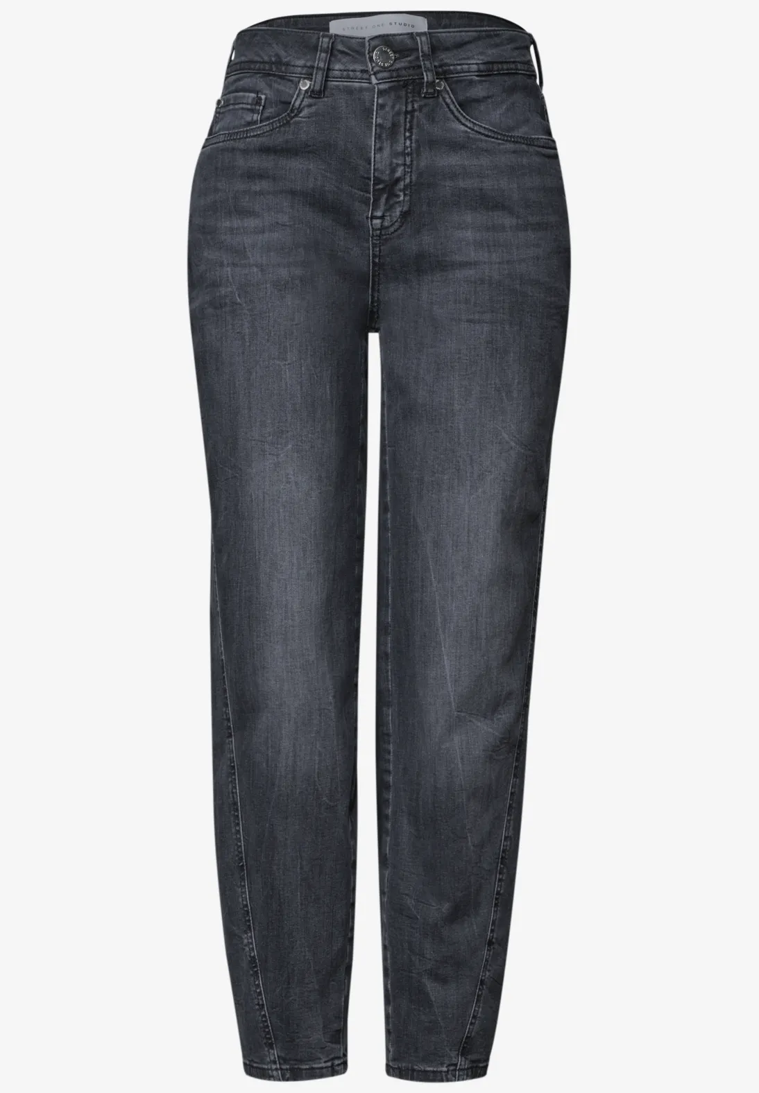Street One Studio High Waist Barrel Jeans - Steel Grey Net Washed