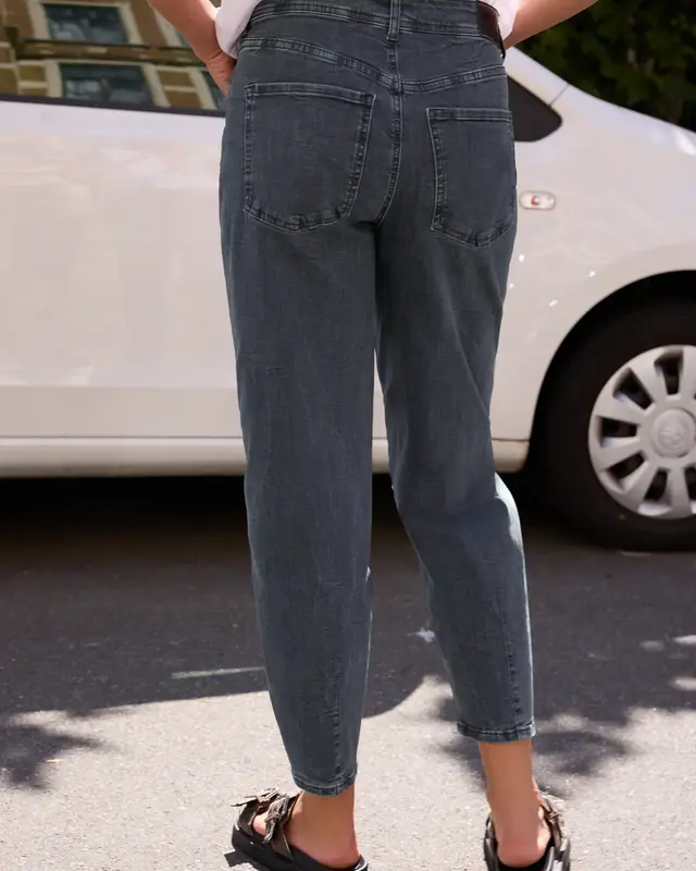 Street One Studio High Waist Barrel Jeans - Steel Grey Net Washed