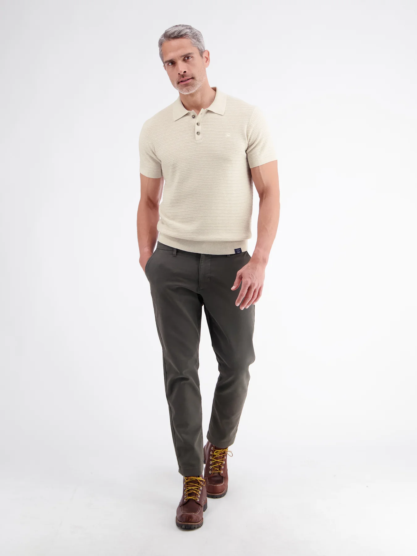 Lerros Poloshirt Strepenstructuur - Broken White Melange