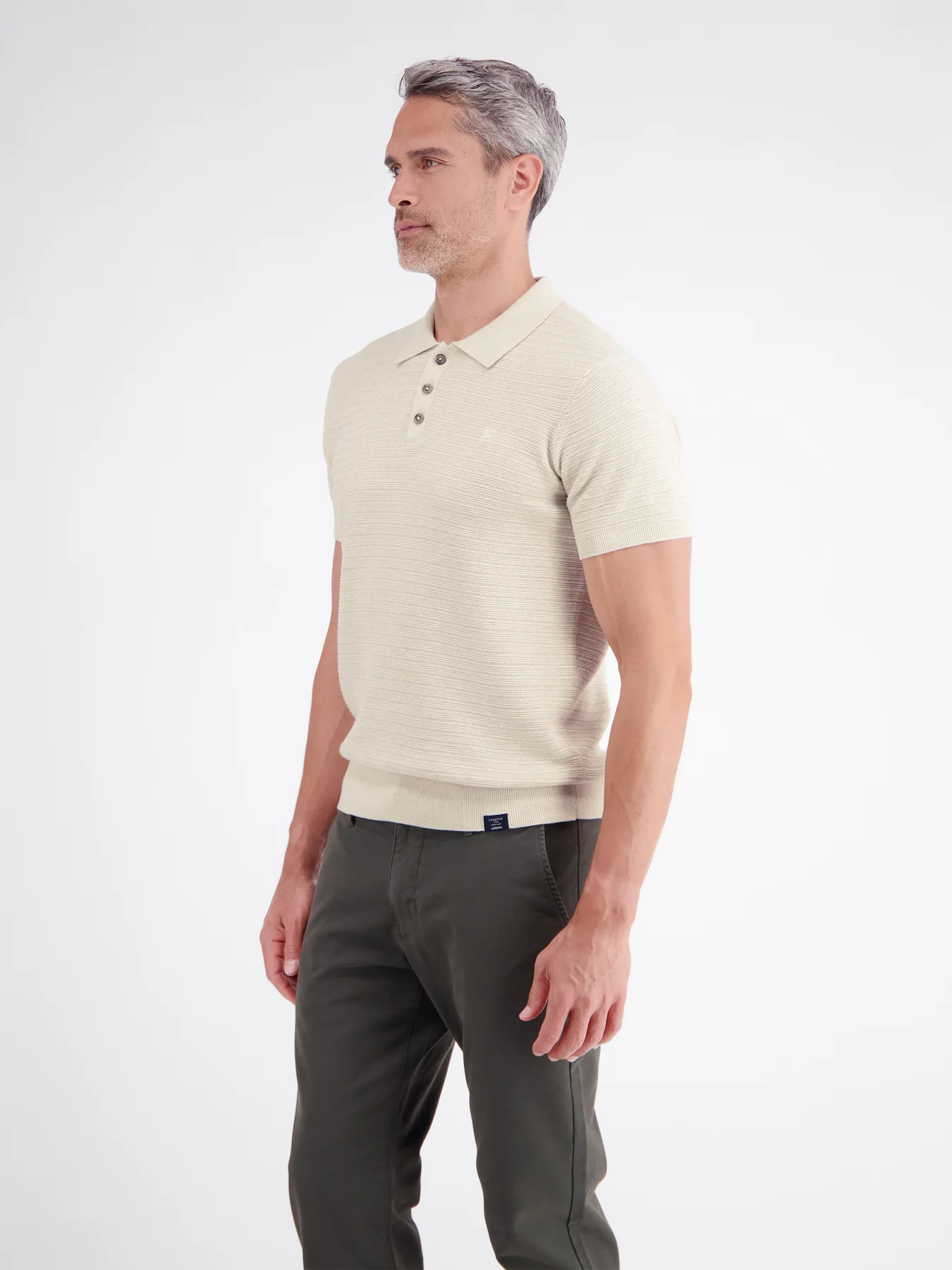 Lerros Poloshirt Striped Structure - Broken White Melange