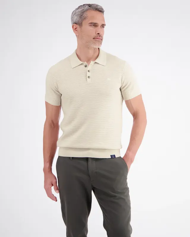 Lerros Poloshirt Strepenstructuur - Broken White Melange