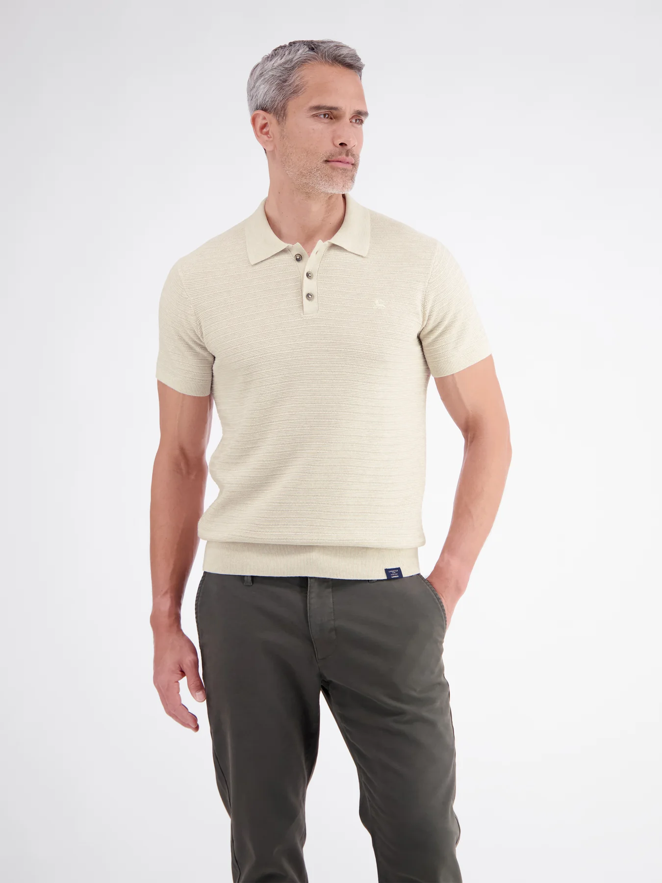 Lerros Poloshirt Striped Structure - Broken White Melange