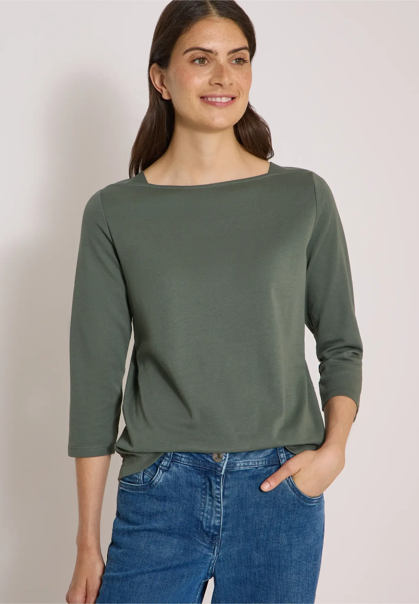 Cecil Basic Shirt, Boothals - Dried Olive Green