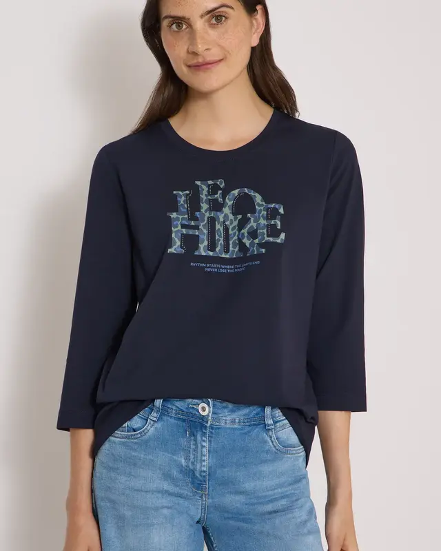 Cecil Shirt met Tekst - Urban Dark Blue