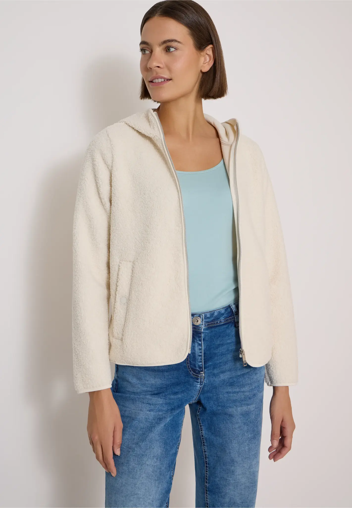 Cecil Teddy Jacke mit Kapuze - Teddy Vanilla White