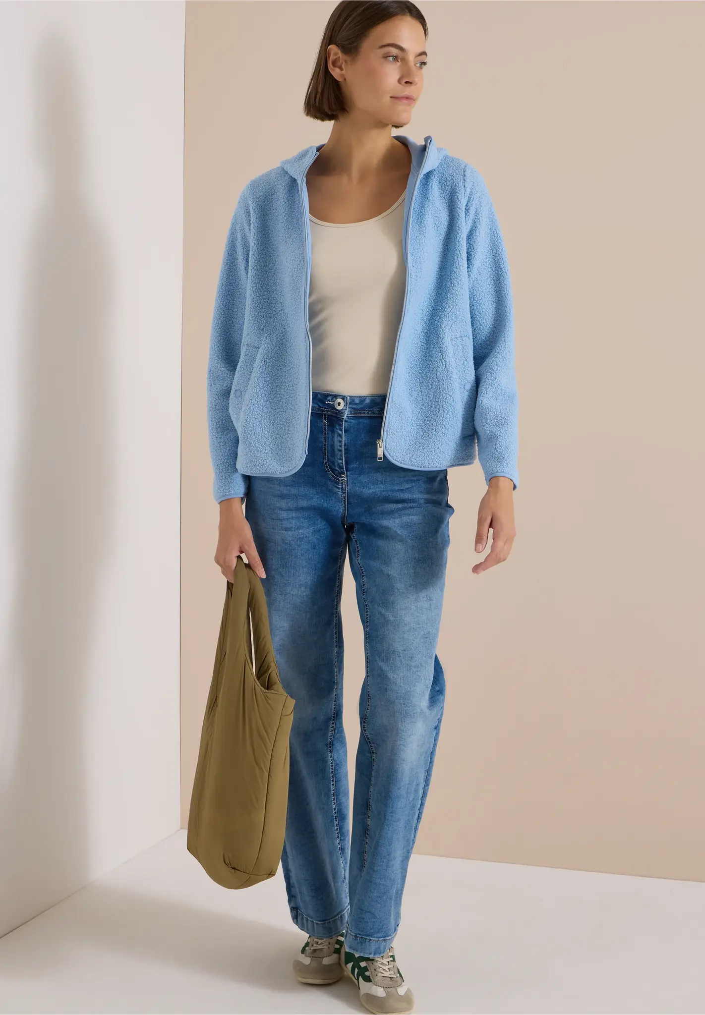 Cecil Teddy Jacket with Hood - Easy Blue