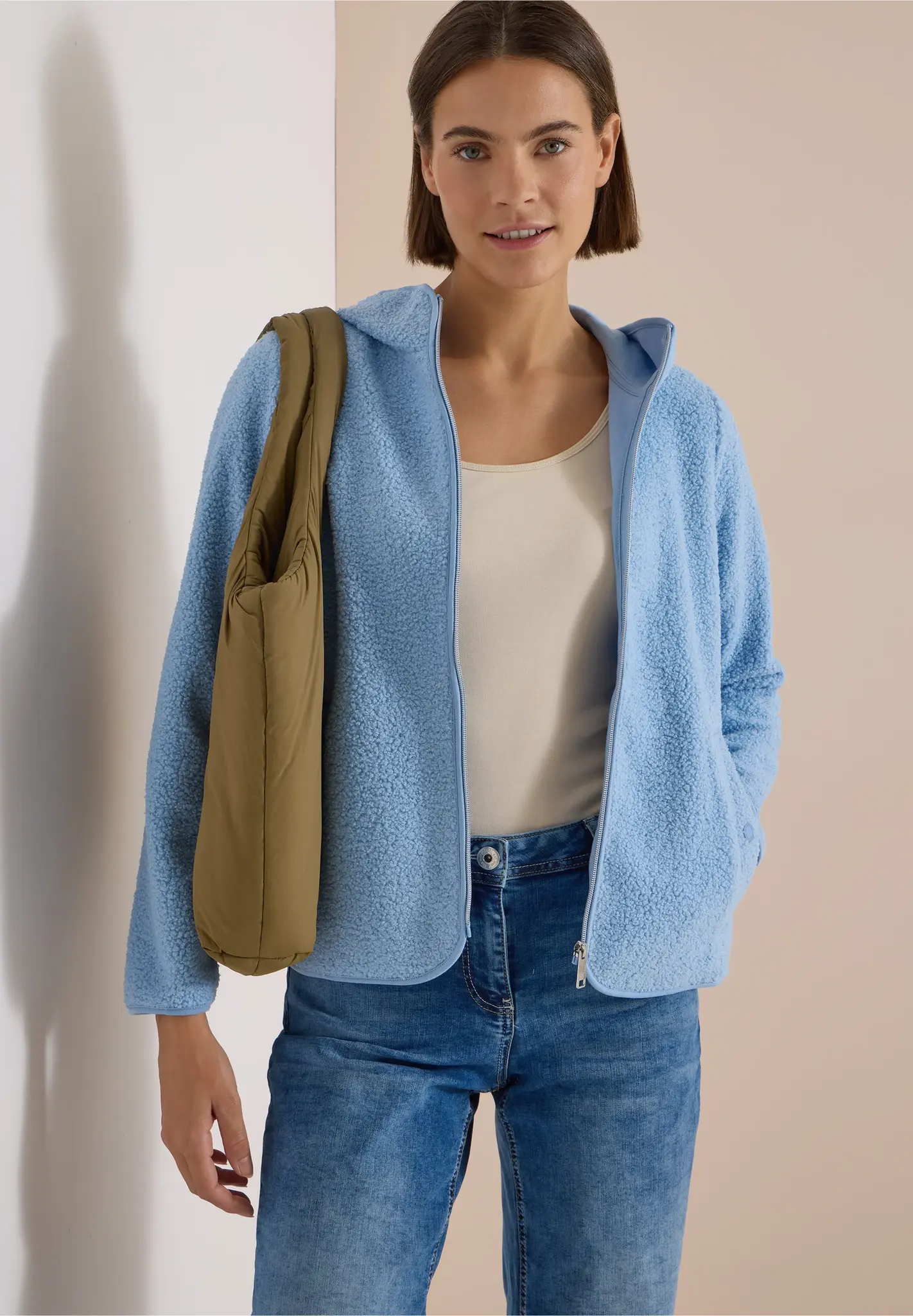 Cecil Teddy Jacke mit Kapuze - Easy Blue