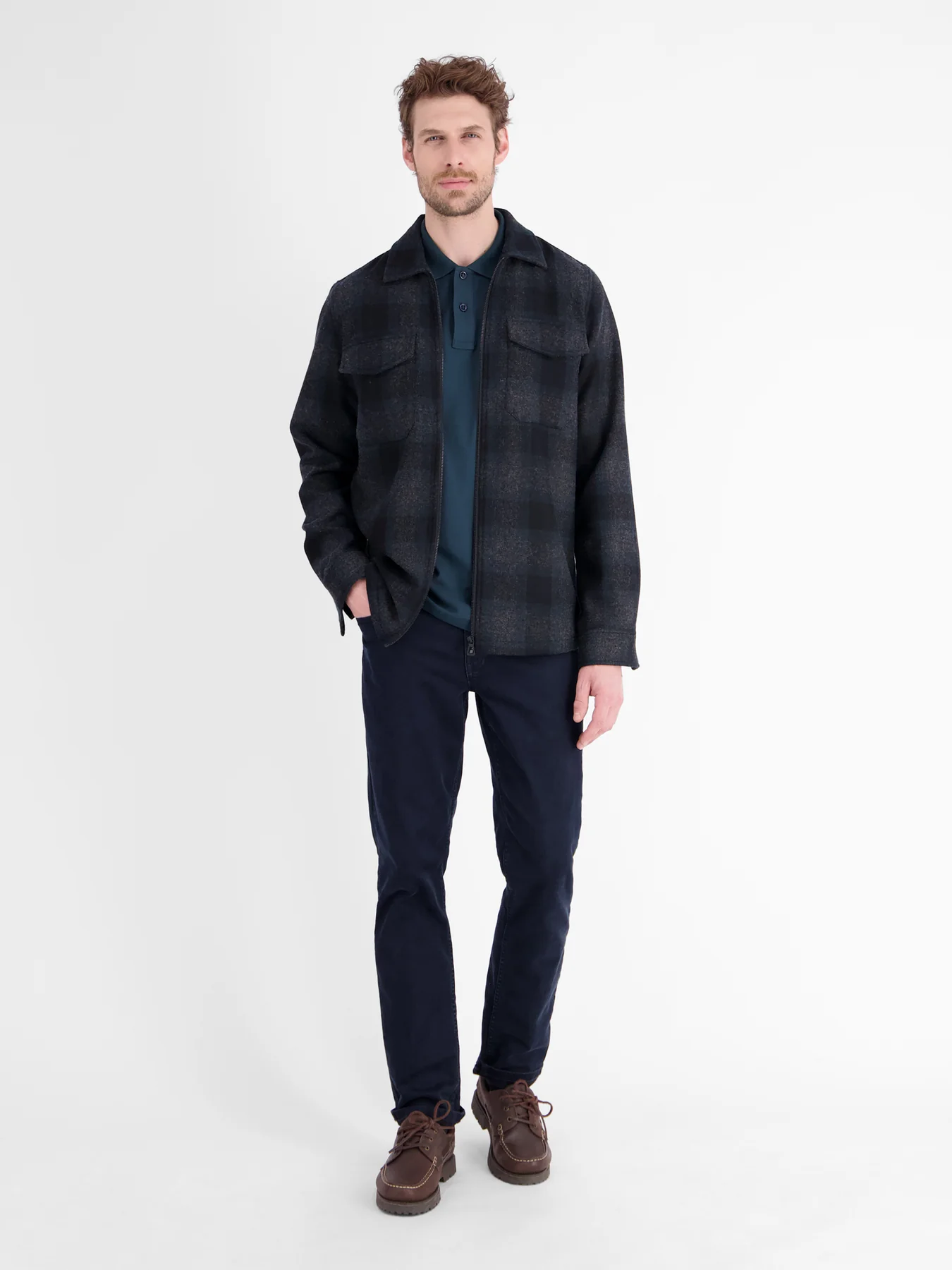 Lerros Checkered Shirt with Zipper - Classic Navy