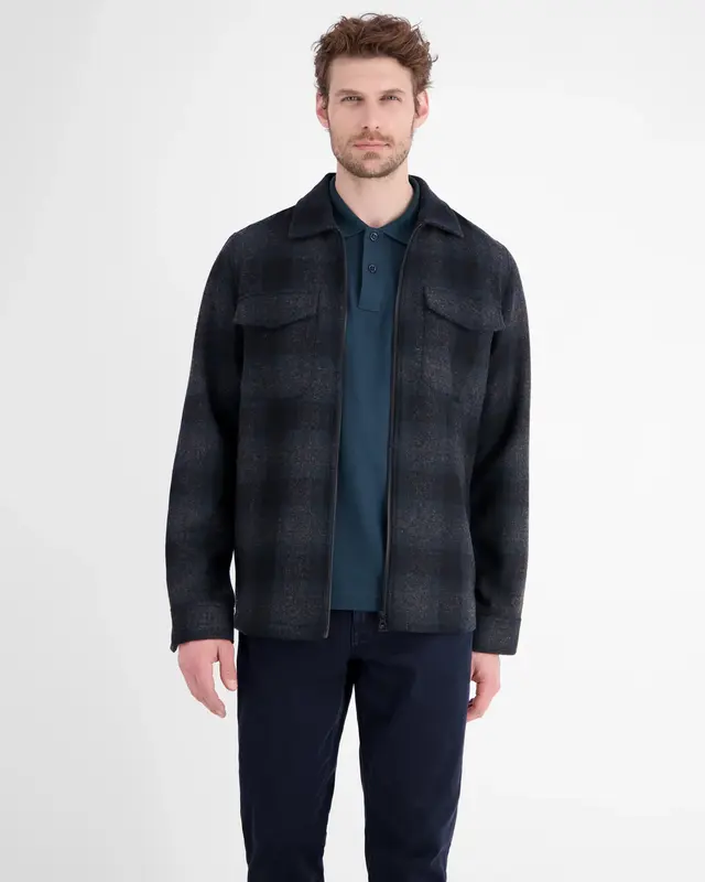 Lerros Checkered Shirt with Zipper - Classic Navy