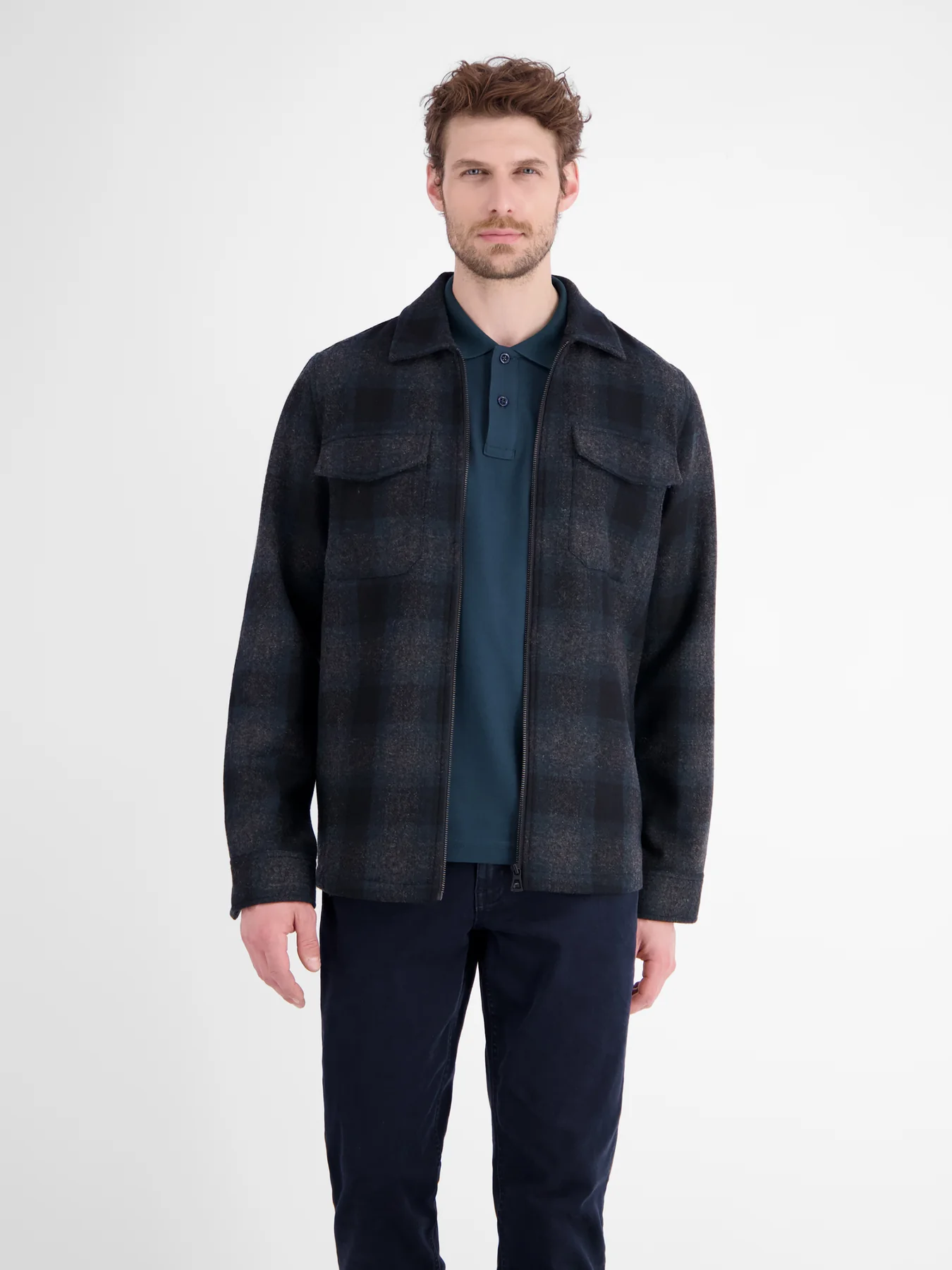 Lerros Karomuster Hemd mit Zipper - Classic Navy