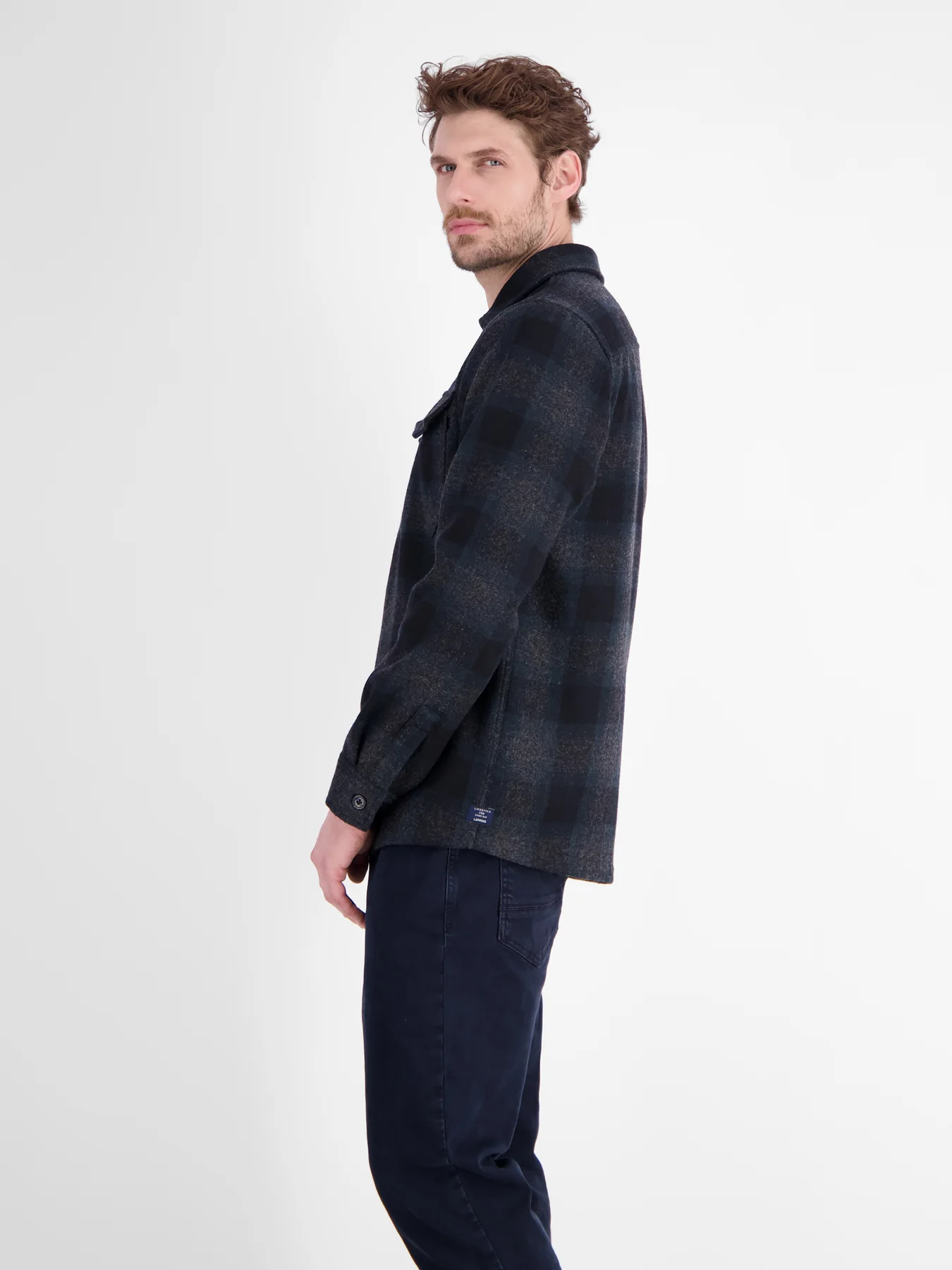 Lerros Checkered Shirt with Zipper - Classic Navy