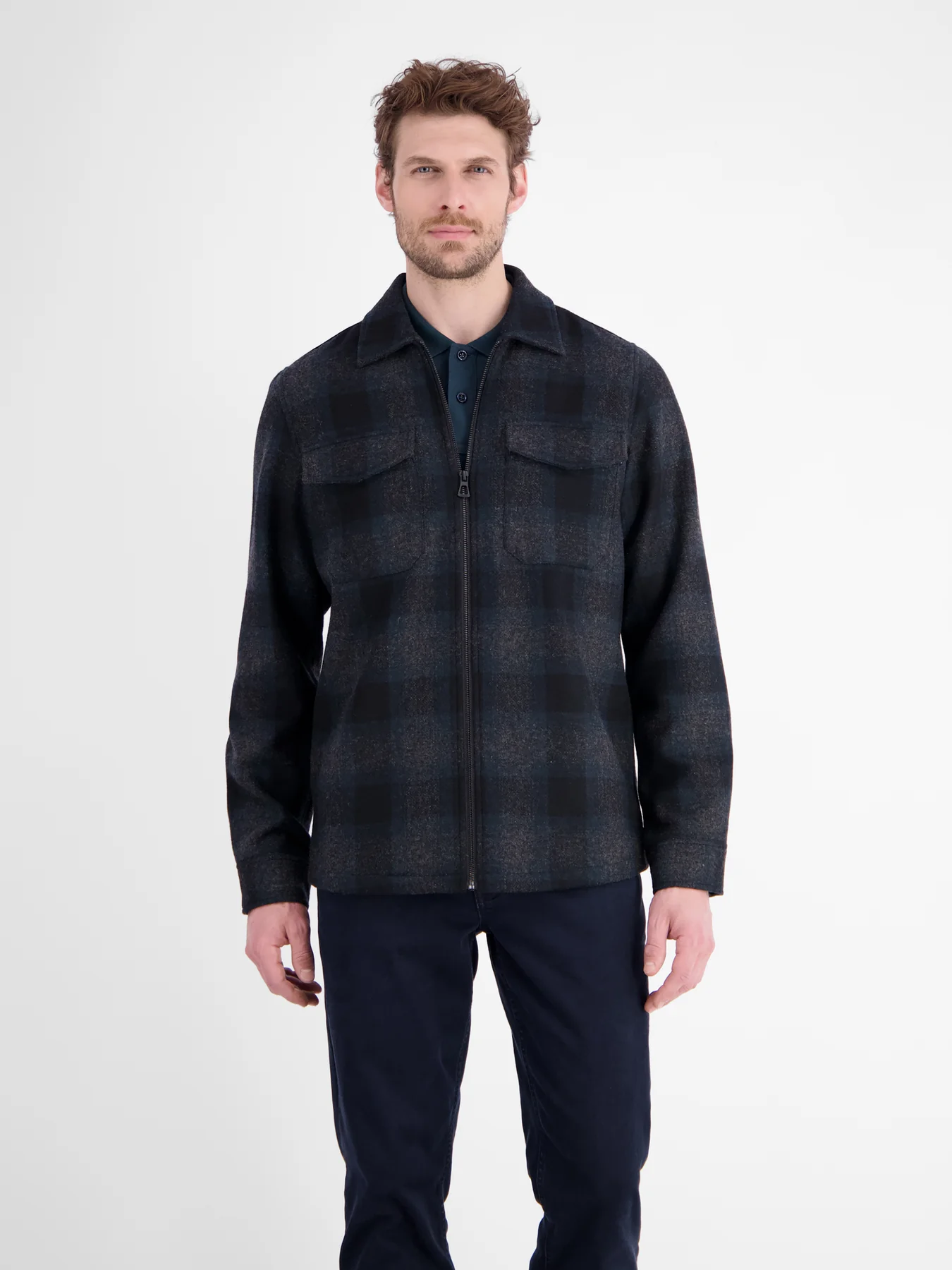 Lerros Karomuster Hemd mit Zipper - Classic Navy